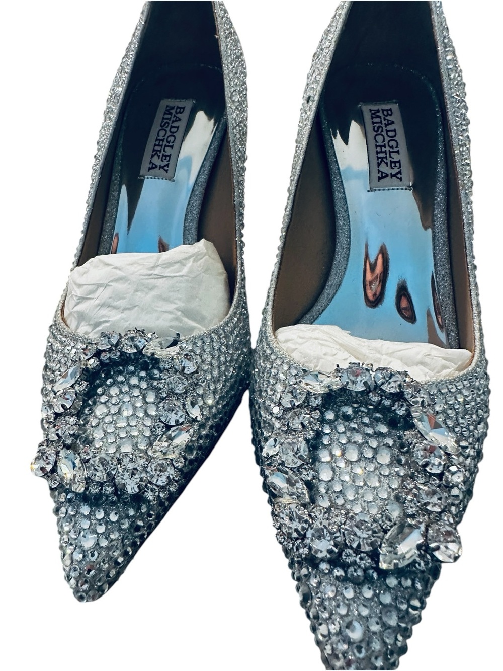Badgley Mischka Silver Crystal Embellished Pointed Toe Heels